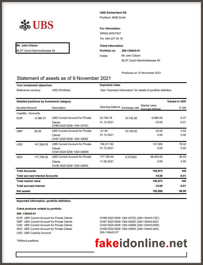 Swiss Bank Statement PSD Template